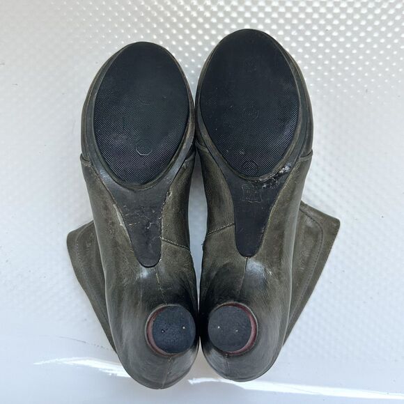 Vialis Ankle Boots 9.5 Green Leather Fairy Fantasy Zip Closure Spool Heel - Picture 4 of 10